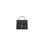 Black YSL CASSANDRA Medium Grainy Embossed Leather Top Handle Bag