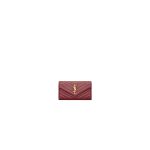 Red YSL CASSANDRE MATELASSE LARGE FLAP WALLET IN GRAIN DE POUDRE LEATHER