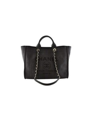 CHANEL Woven Straw Raffia Striped Medium Deauville Tote