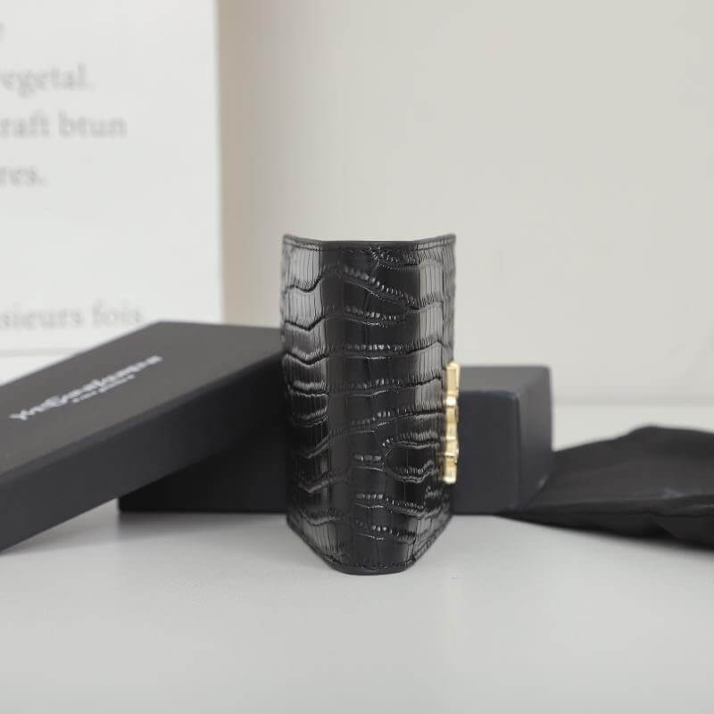 Black YSL tiny cassandre wallet in crocodile embossed matte leather - Image 3