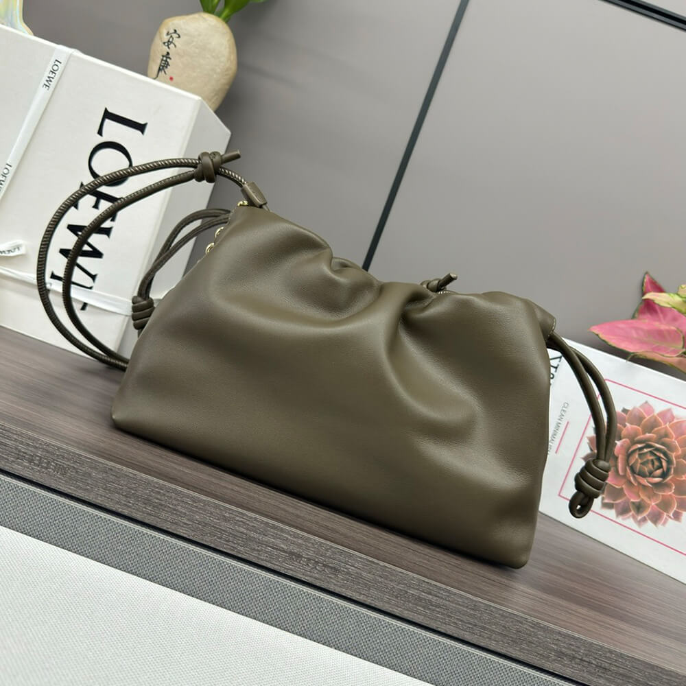 Dark Khaki Green Loewe Medium Flamenco purse in mellow nappa lambskin - Image 4
