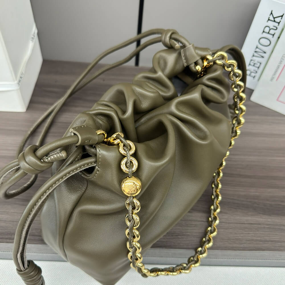 Dark Khaki Green Loewe Medium Flamenco purse in mellow nappa lambskin - Image 6