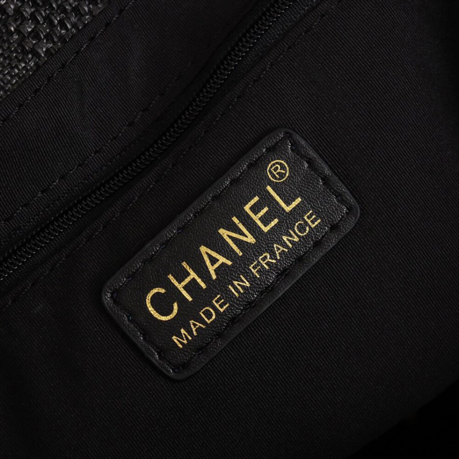 CHANEL Woven Straw Raffia Striped Medium Deauville Tote - Image 7